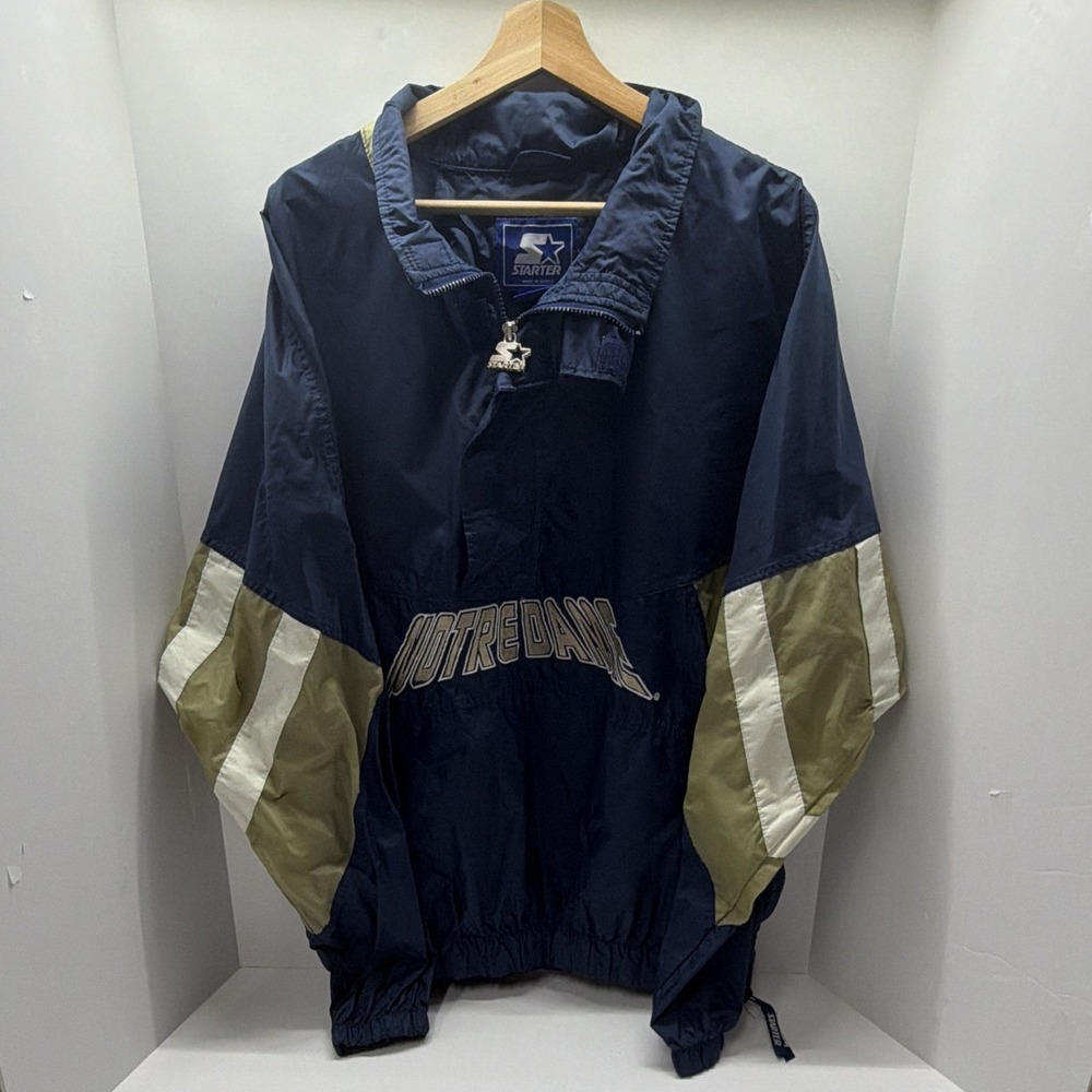Starter Notre Dame Fighting Irish Windbreaker Jacket Mens XL Blue Gold Football